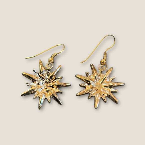 Gold-Tone Starburst Earrings With Rhinestone Accents - Picture 3 of 3